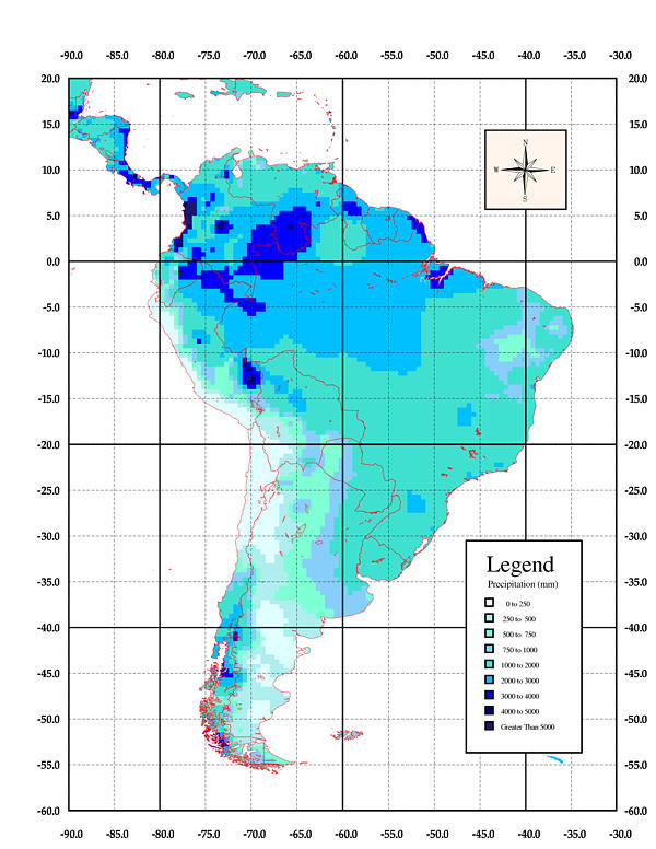 South American Total Annual Precipitation